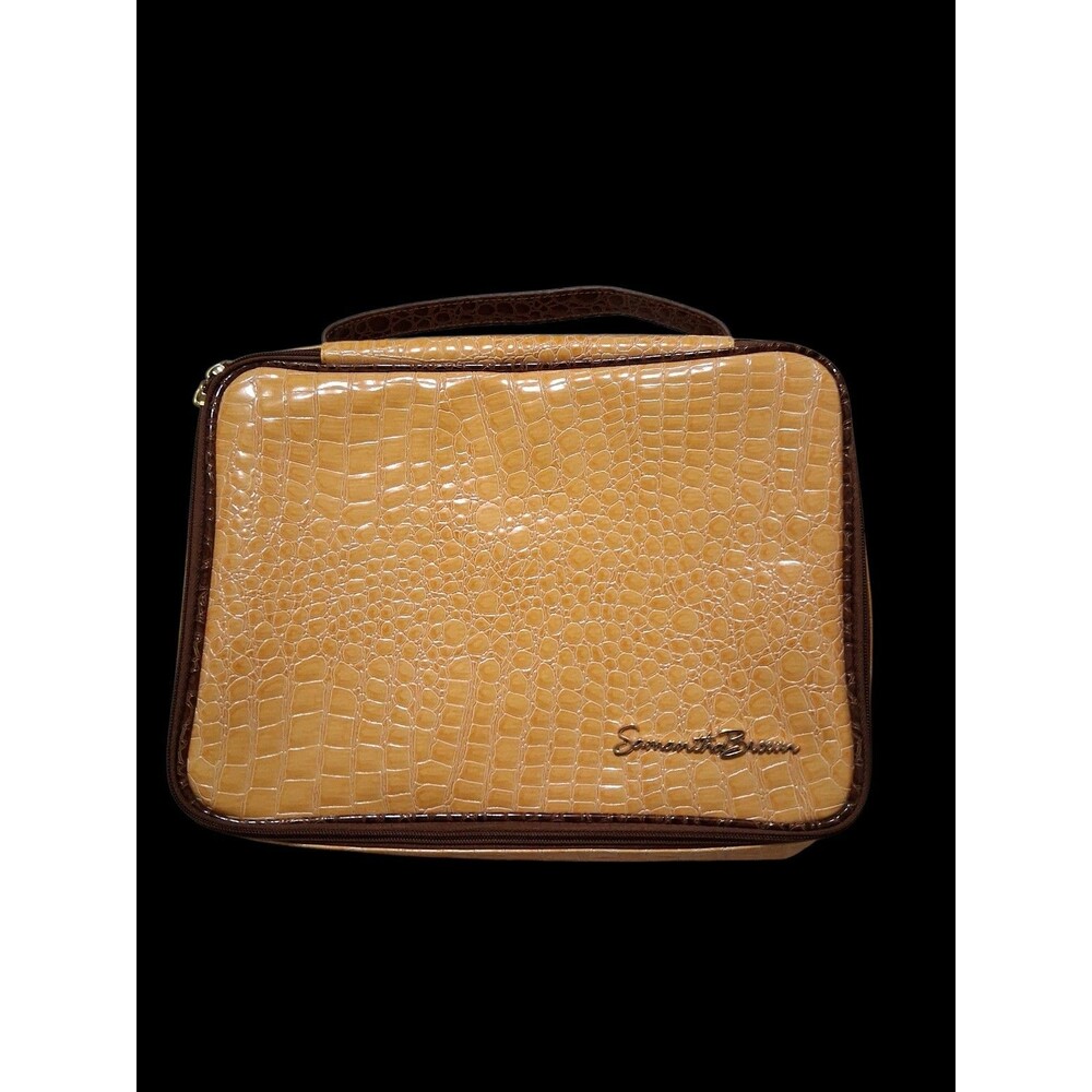 Samantha Brown Travel Organizer Case Faux Croc Makeup Cosmetic Storage Bag Gold